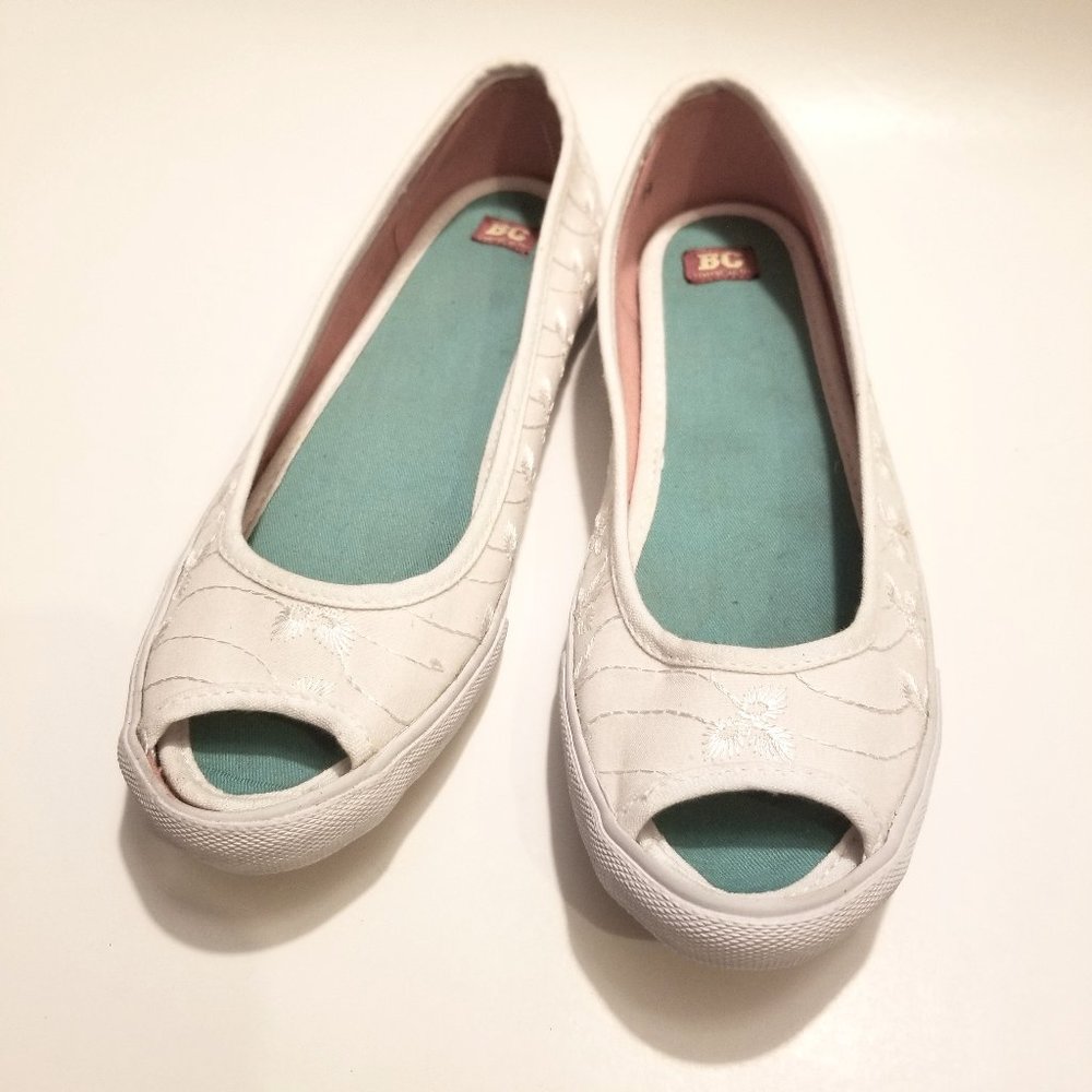 BC Footwear White Floral Canvas Flats